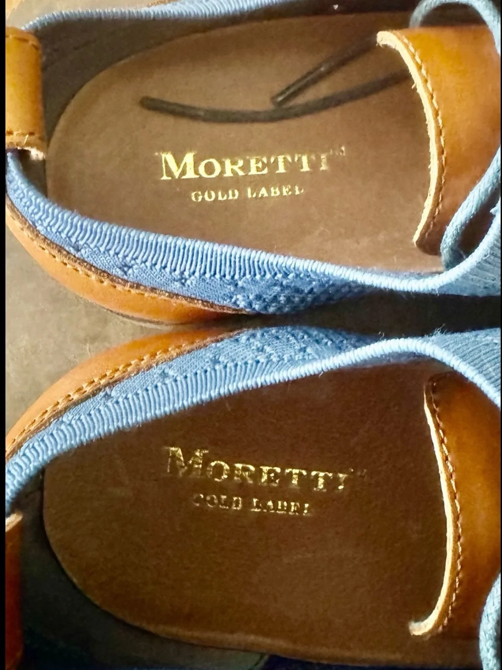 Moretti Gold Label Ashland II Light Blue Knit Leather Wingtip Oxfords 7.5D NWT